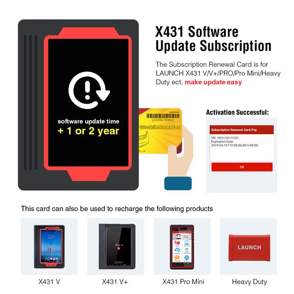 

Launch renewal card update card pin card extend update time for x431 v v pro mini pro mini pro pro pro3 hd diagun