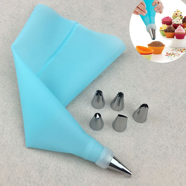 

8pcs set silicone icing piping cream pastry bag with 6pcs stainless steel nozzle sets cake diy decorating baking tool bakeware