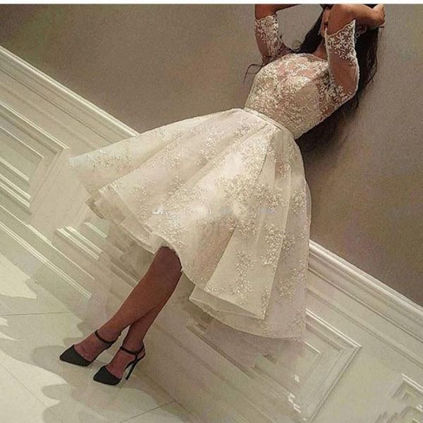 

Knee Length Cocktail Dresses 2018 Half Sleeves White Ivory Short Prom Party Dresses Arabic Evening Gowns Cheap Custom Made