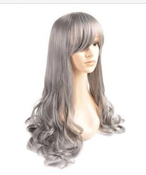 

fashion wavy wigs women cos synthetic silver gray hair wigs, Black;brown