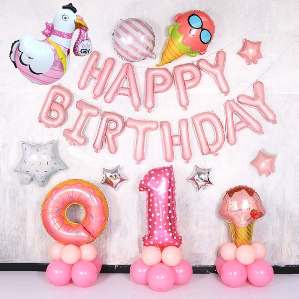 2019 children one year old happy birthday banner flags decoration girls baby shower cute pink balloon ornament party supplies 39jl bb from sd002 birthday banner pink