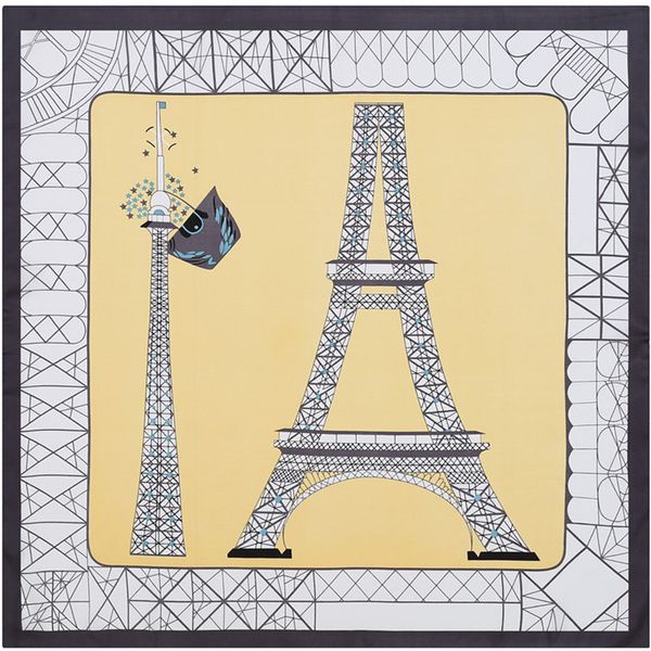 

new silk spain kerchief scarf eiffel twill print tower headband square small lady female scarves women fashion scarf bandana 70cm*70cm rlnh, White;black