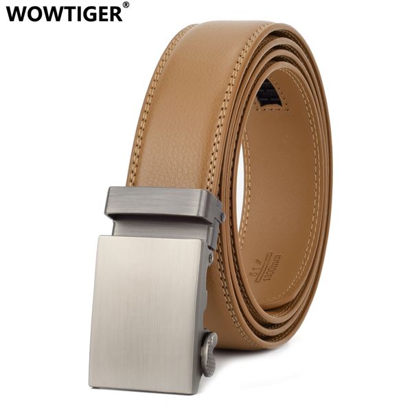 

wowtiger 35mm cowhide genuine leather belt for men male brand ratchet automatic belts cinturones hombre, Black;brown