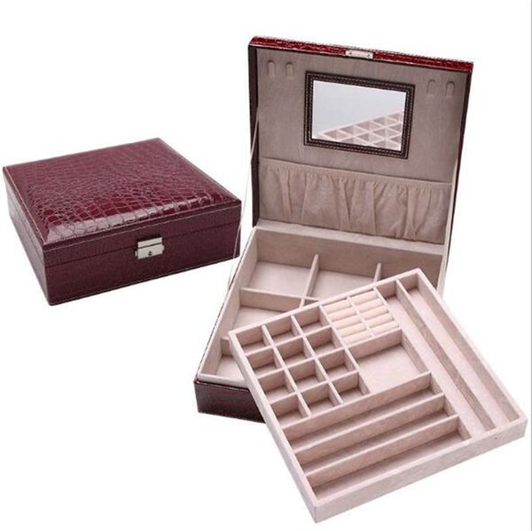 2019 Fashion Jewelry Box With Mirror Leather Jewel Case Double Layers Storage Crocodile Pattern Holder For Ring From Travellingdh