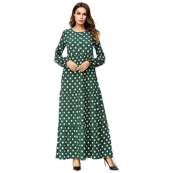 

187288 sell big yard muslim women's clothing 2018 autumn suit new plus size polyester wave point dresses 4xl dubai musulman vestidos, Red