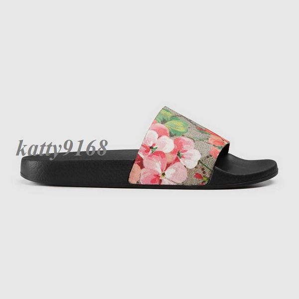 

2018 mens and womens fashion beach slide sandals male female flower blooms print leather slippers size euro35-45, Black
