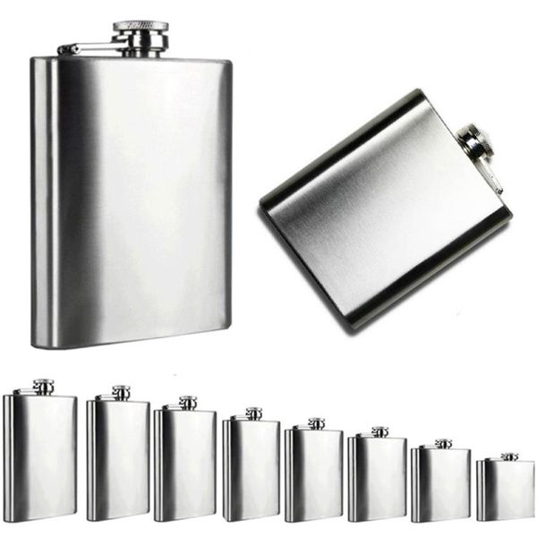 

new qualified 4oz/5oz/6oz/7oz/8oz/9oz/10oz/18oz silver stainless steel pocket hip flask alcohol whiskey liquor screw cap d36au31