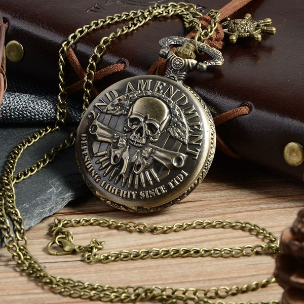 

2017 new arrival 2nd amendment pocket watch men vintage pocket watch with necklace chain, Slivery;golden