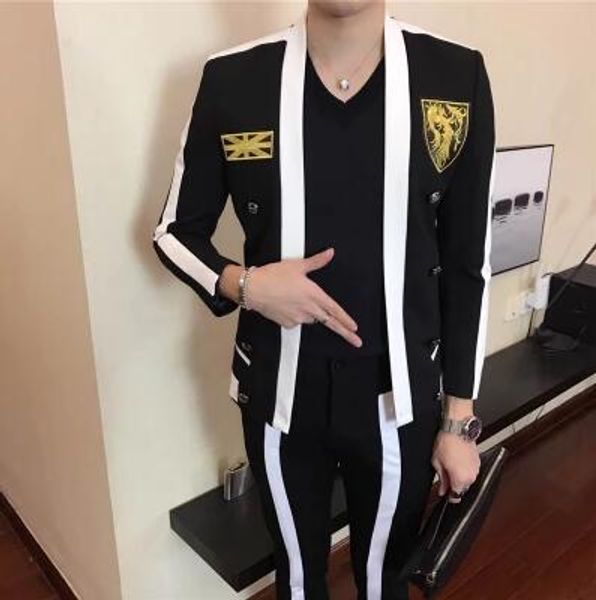 

2018 new uit pant men 039 clothing inger dj gd black white titching badge uit et korean lim tage co tume formal dre xxl