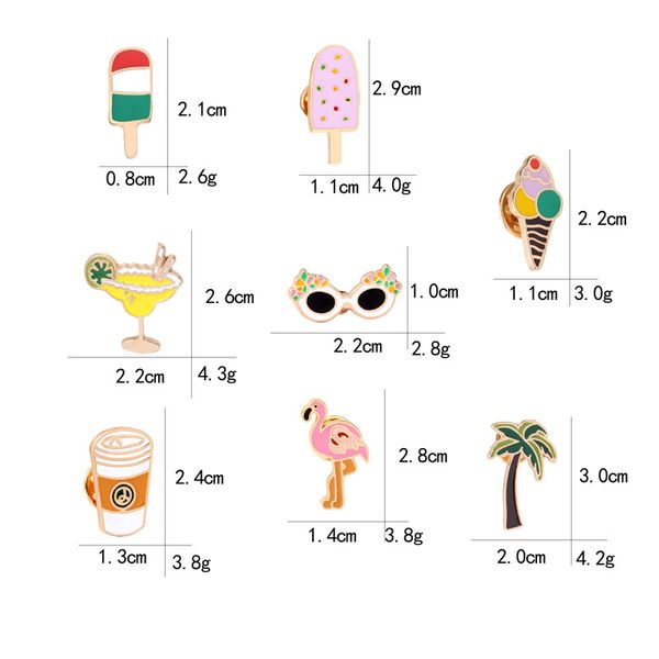 

summer beach style enamel brooch pins coconut tree flamingo pins ice-cream metal brooches as women girl clothes decoration gift, Gray