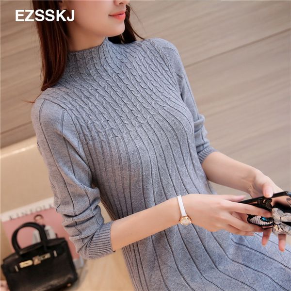 

2018 autumn winter sweater women dress office mini short grey dress elegant stand collar long sleeve solid brief, White;black