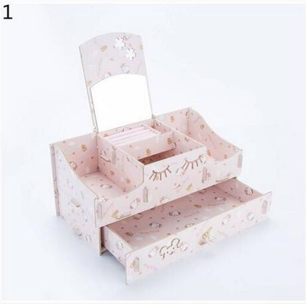

cosmetic makeup diy jewelry grid mirror drawer type wood&pp storage box storage boxes & bins