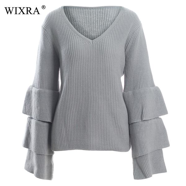 

wixra 2018 pullovers sweater loose v neck solid long sleeve sweaters loose knitted autumn winter women's clothing, White;black