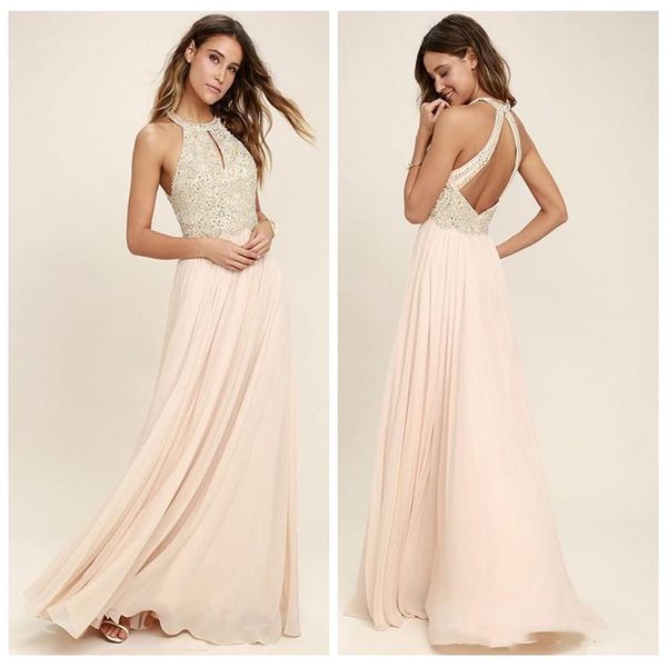 

custom 2018 o-neck chiffon prom dresses beaded sequined o-neck a line pleats long evening party gowns sleeveless cheap, Black