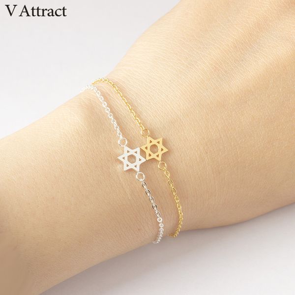 

v attract 2018 stainless steel chain pulseras vintage mujer jerusalem magen star of david charm bracelet femme jewish jewelry, Black