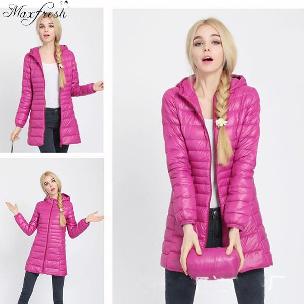 

maxfresh winter hooded ultra light down jacket women plus size 3xl 4xl long coat women's down jackets coats campera mujer, Black