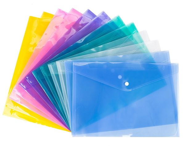 Cartella colorata Borsa per documenti in plastica trasparente Borsa per documenti classificata con bottone a pressione A4 Organizzatore di cancelleria per ufficio