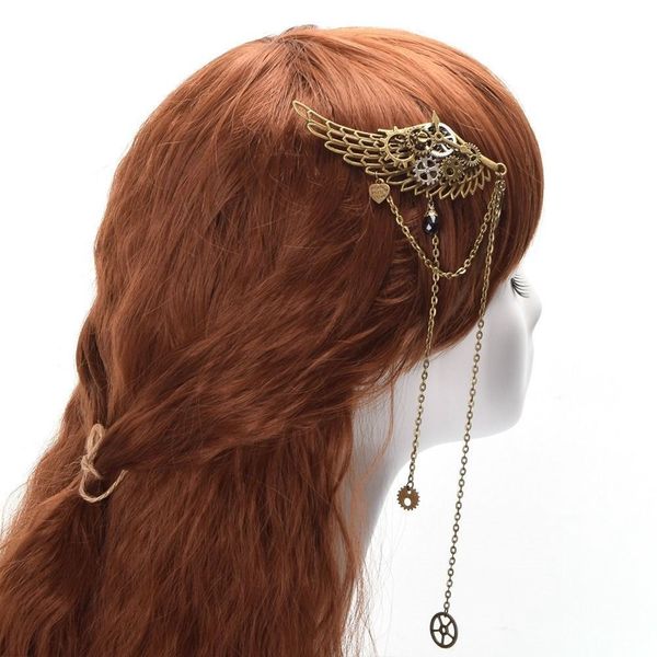 

1pc vintage lolita gear wings chain tassels hair clip steampunk gothic lady headwear fast shipment new, Silver