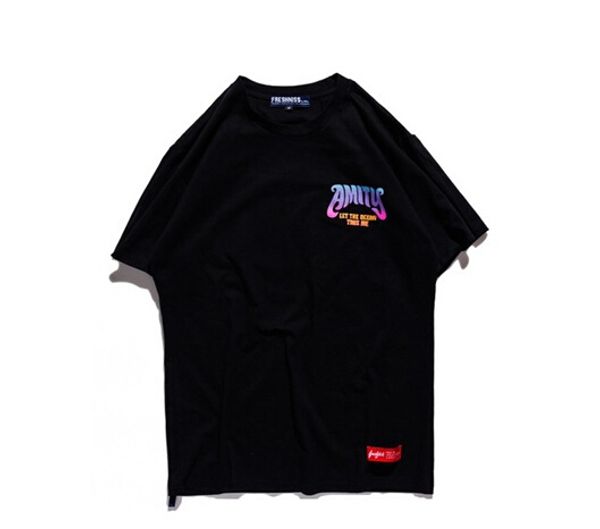 

New Summer High Street Cartoon Skull Pattern Tide Brand Men's T-shirt Black And Blue Short Sleeve Tee