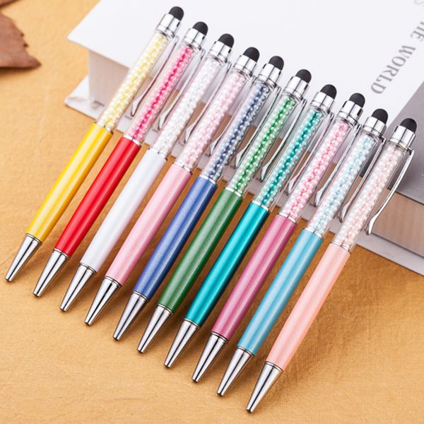 

500pcs metallic crystal ballpoint pen office stationery school supplies pen handwriting capacitance diamond pencil touch screen, Blue;orange