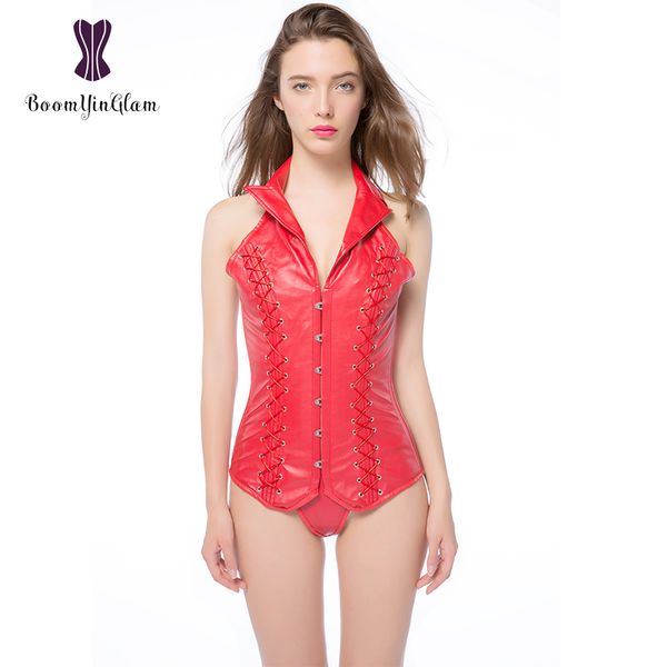 

915 # сексуальные корсеты из искусственной кожи intimates повязка воротник поводок 16 спиральный стальной костяной готический корсет, Black;white