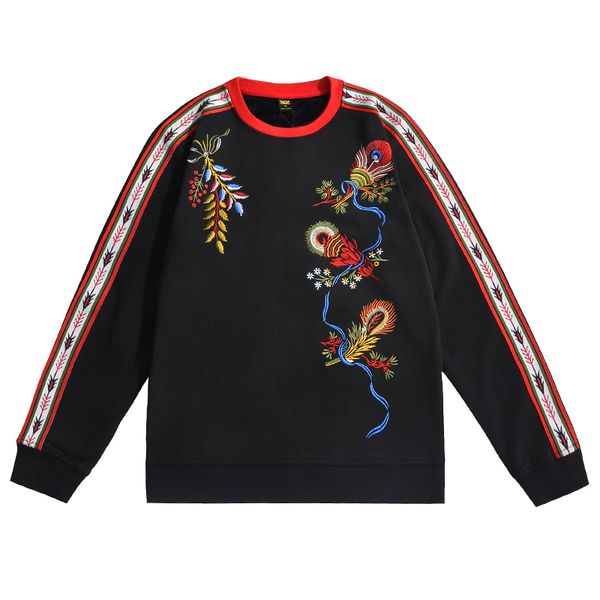 

2019 autumn new men's sweatshirt long sleeve hoodie round neck slim chinese style embroidery men's casual jacket sweatshirts, Black
