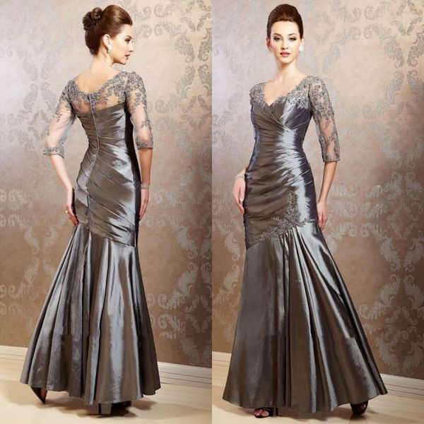 Abiti per la madre della sposa taglie forti Illusion mezza manica appliqued pieghe sirena abito per la madre per matrimoni elegante formale Prom308P