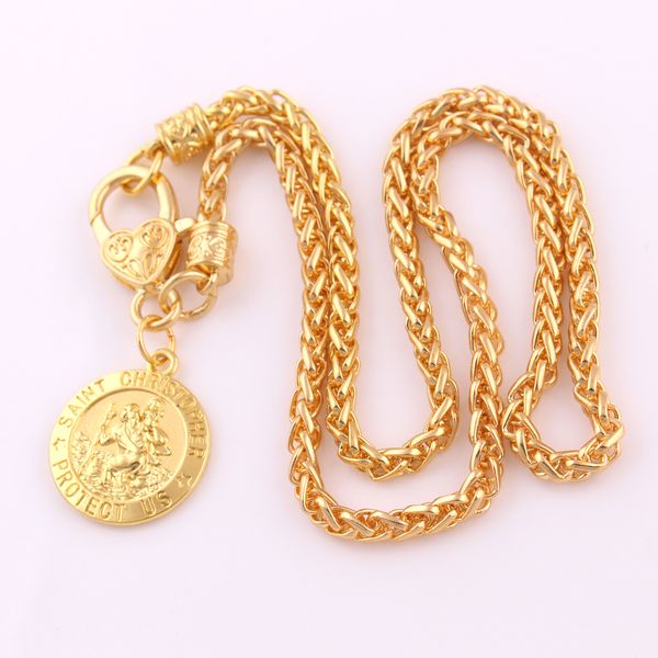 

Apricot Fu Gold Saint Christopher Protect Us Medal Necklace Pendant Catholic Protection religious Charm Jewelry Gift