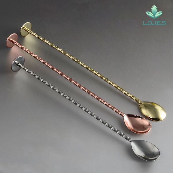 

luxury twisted cocktail spoon stainless steel threaded mixing disc tail 268mm bar spoon wine spoons barware bartender tools