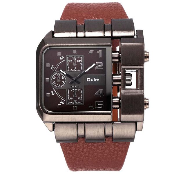 

luxury design oulm quartz watch men's wrist watches fashion casual leather clock erkek saat, Slivery;brown