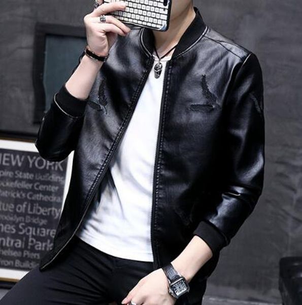 

мужская корейская новая мода бутик красивый европейский и американский личность для похудения тенденция простой молодежи кожа pu пальто / m, Black