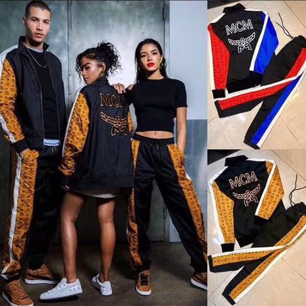 

18fw luxury titching jacket pant fa hion pring autumn weat hirt et ca ual treet hip hop outwear pant port couple track uit hfymtz019