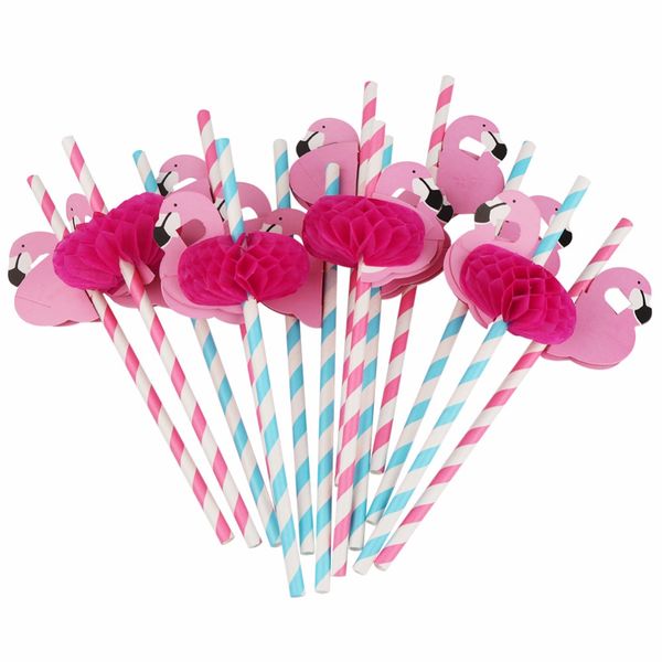

eco-friendly 100pcs flamingo paper straws drinking straws hawaiian party decor disposable tableware birthday party decorations kids