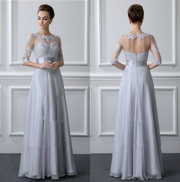 

светло-серые кружевные платья для матери невесты с рукавами шифон madre de los vestidos de novia, Black;red