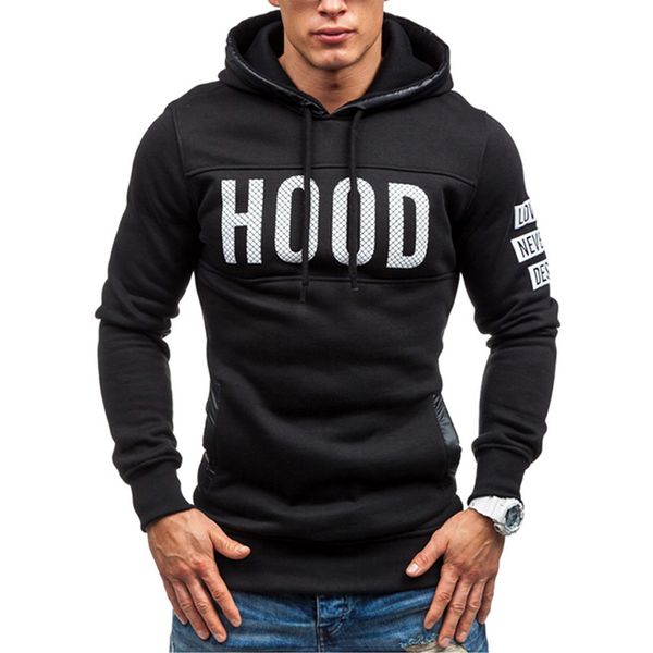

sweater men chest print hood letter print male sweater hip hop autumn winter sweater mens pullover cotton xxxl plus velet for hoodies, Black