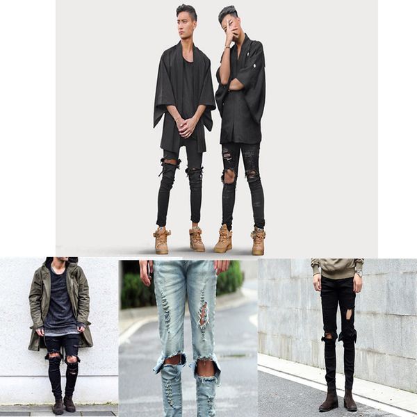 

новый стрейч мужские джинсы промывают отверстие ноги мужские брюки талии тенденция ноги брюки мужские джинсы шорты 29-36, Blue