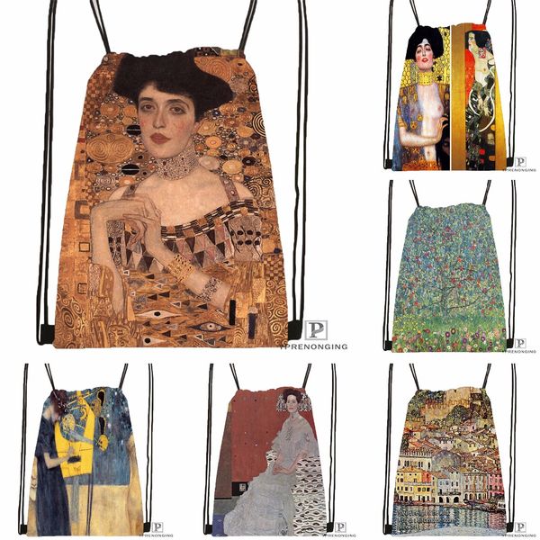 

custom tree of gustav life klimt drawstring backpack bag cute daypack kids satchel (black back) 31x40cm#180531-02-56