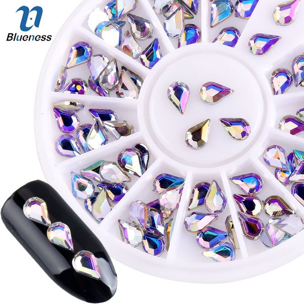

blueness colorful water droplets design wheel manicure decoration charms 3d nail art tips glitter ab rhinestones for nails zp015, Silver;gold
