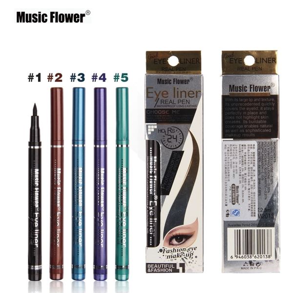 Music Flower 5 colori nero marrone blu viola verde eyeliner liquido penna eyeliner impermeabile trucco di marca cosmetici per occhi