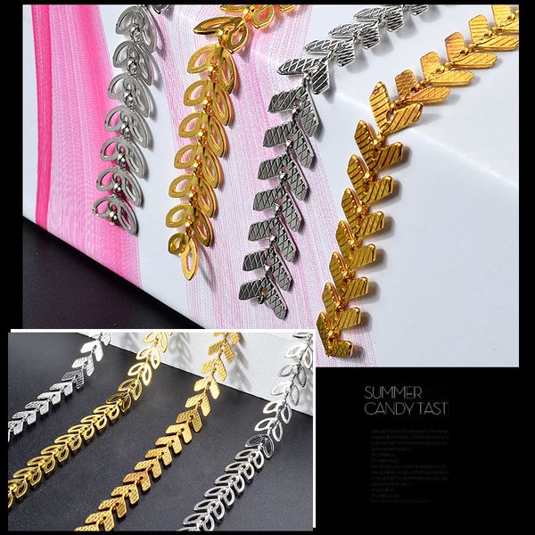 

cross-border japanese nail chain bow leaves chain quality nail decor nails metal decoration, Silver;gold
