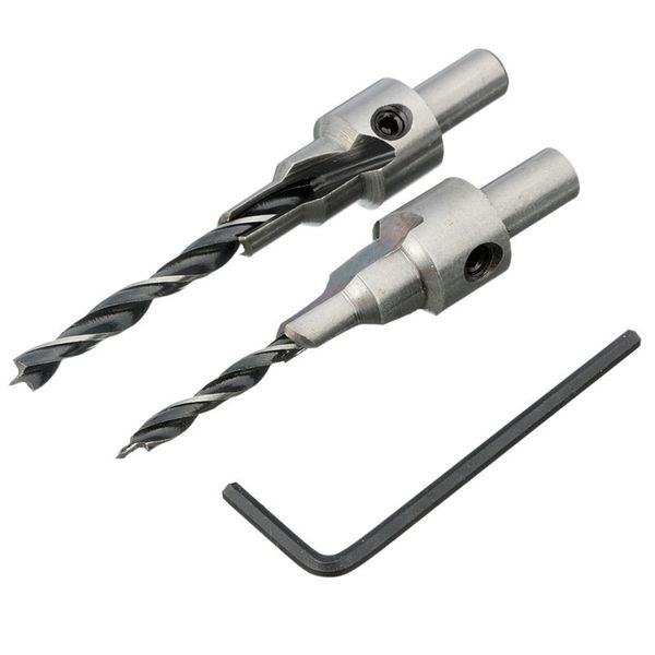 

2pc countersink drilling 3 steps pilot drill bits set reamer screw wood window hinge hole saw chamfer 4 6 5 7mm steps 8mm shank