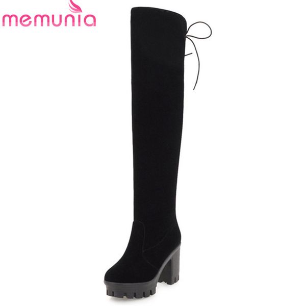 

memunia 2018 black new arrival thigh high over the knee boots women round toe lace up platform shoes lady autumn winter boots