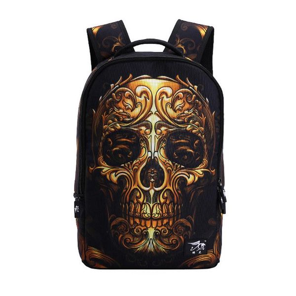 Atacado-2016 lona vintage impressão 3D dos desenhos animados mochila masculina punk rock mochilas femininas mochila crânio mochilas escolares para adolescentes apb14