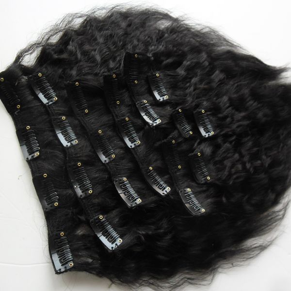 Verworrene gerade Clip-In-Haarverlängerungen, natürliche, verworrene, grobe Clip-Ins, 10 Stück und 120 g/Set, natürliche Farbe