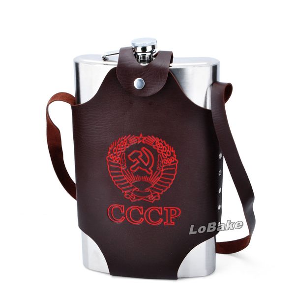 

super size 128oz (3636ml) stainless steel rectangle shape bottle with leather belt portable flask liquor wine pot drinking