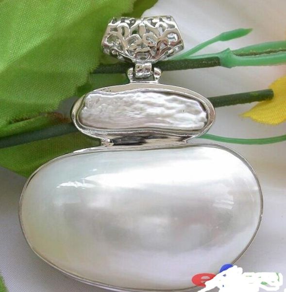 

-new style ** huge 45mm crescent white shell mabe pearl pendant fashion wedding party jewellery, Silver