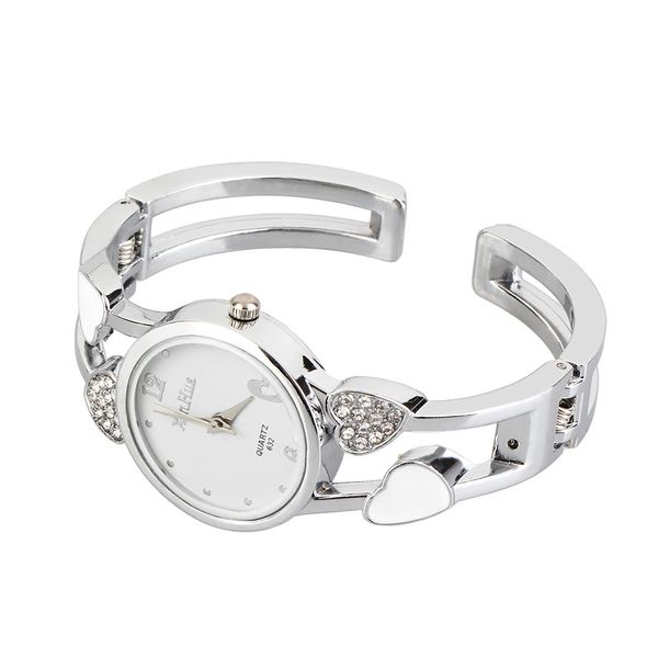 

new creative women diamond plated special korean style bracelet watches round shape full steel casual heart pattern wristwatch, Slivery;brown