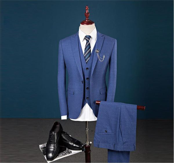 

blue custom slim fit mens business suit jacket + pants + tie handsome men's suits spring 2017 sell wedding suits groom ebelz custom, White;black