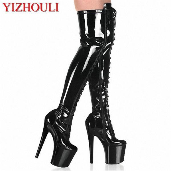 

european slim high heels suede high boots unusual 20cm ultra heels 8 inch stage shoes knee-length boots, Black