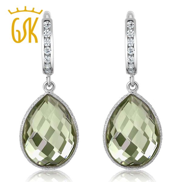 

gemstoneking pear shape gorgeous green natural amethyst women's earrings solid 925 sterling silver gemstone dangle earrings, Golden;silver